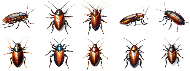 Illustration set of cockroach. White background