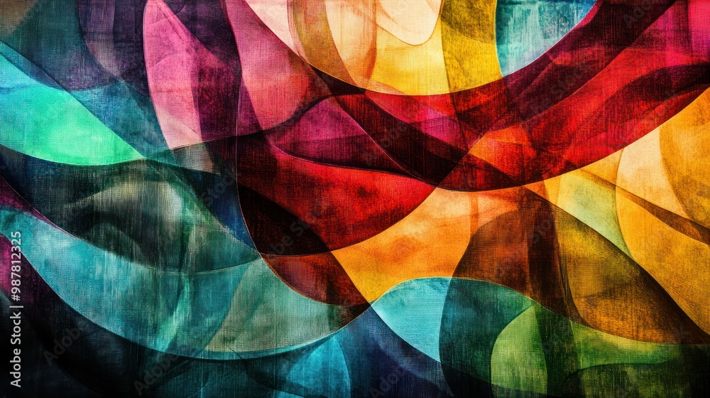 Wall mural Abstract Painting with Overlapping Colorful Shapes and Textures