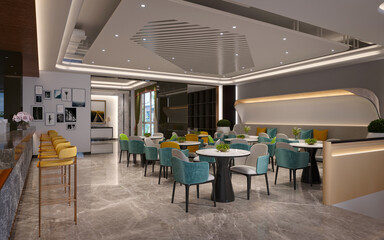 interior of restaurant cafe lounge 3d render