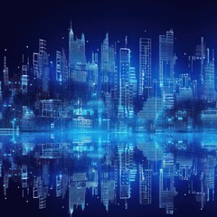 Obraz premium Digital Cityscape: A Futuristic Skyline Rendered in Neon Blue