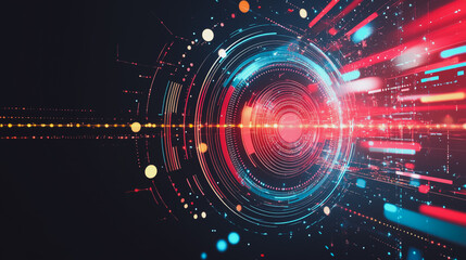 Fototapeta premium Abstract black background with Colorful circle lines. Digital future technology . Abstract business connection of lines from nodes innovation of communication in the network.