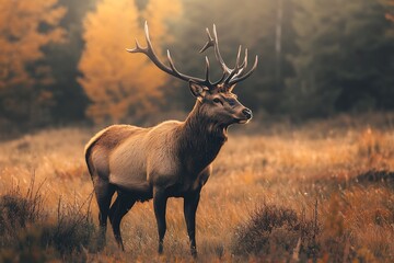 Majestic Elk in Golden Hour Forest
