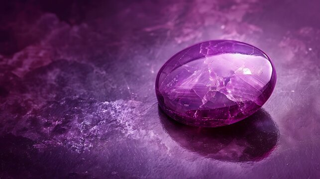 Sugilite gemstone polished against a burgundy background