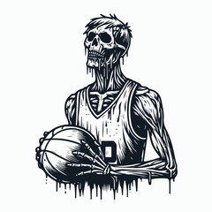 Zombie Playing Basket Cartoon Character Design. With A Zombie Play Basket Recomended For Helloween Mascot, Bascet Cartoon, And Other.