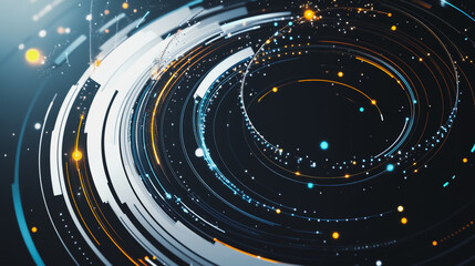 Obraz premium Abstract black background with Colorful geometric and circle lines. Digital future technology . Abstract business connection of lines from nodes innovation of communication in the network.