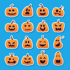 Halloween pumpkin faces with a variety of spooky, funny expressions