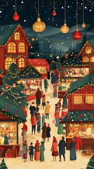 Fototapeta premium Joyful Holiday Market: Vibrant Christmas Banner with Copy Space