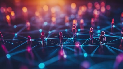 Digital Network Connectivity Represented by People Pictograms and Connecting Lines in a Futuristic Setting