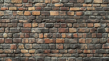 Fototapeta premium Closeup of a weathered brick wall with variations in color and texture.