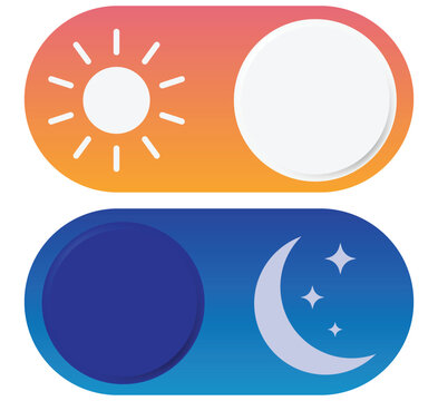 Day and night toggle switch icons set. Collection of on off. Sun and Moon icons for dark light mood. Dark mode and light mode switch button for website and mobile app. day night modes switch isolated.