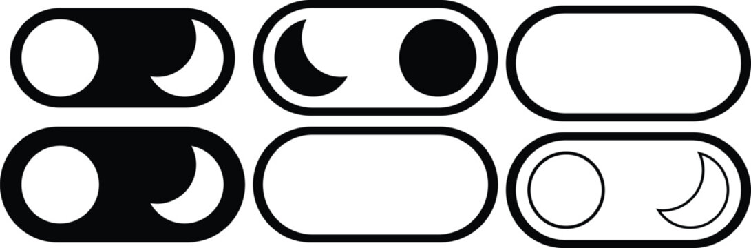 Day and night toggle switch icons set. Collection of on off. Sun and Moon icons for dark light mood. Dark mode and light mode switch button for website and mobile app. day night modes switch isolated.