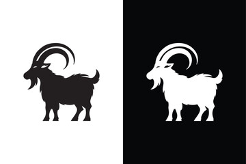 Black And White Goat Silhouette Icon.