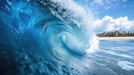 Fototapeta premium Powerful ocean wave curling and breaking in turquoise water