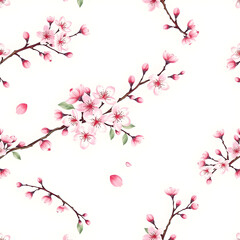 Fototapeta premium Seamless pattern with watercolor sakura flowers on white background