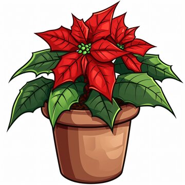 red poinsettia plant in brown pot clip art preview