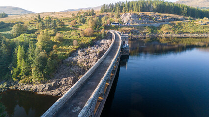 Fototapeta premium Aerial drone shots of Laggan dam in Scotland 