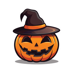Halloween scary pumpkin with witch hat illustration