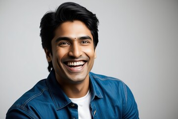Fototapeta premium Stunning Portrait of a Charismatic Indian Man Smiling Brightly on a White Background