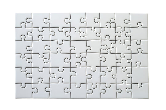 Blank White Puzzle Mockup Complete Isolated on Transparent & White Background | PNG File with Transparency