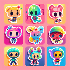 vibrant colors set of cartoon animals