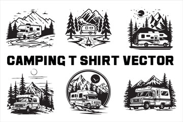 Camping T-shirt vector silhouettes