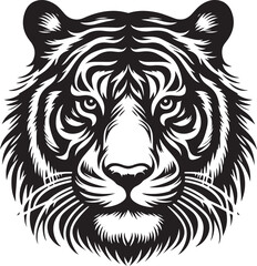 Black and white tiger head silhouette vector art illustration .
