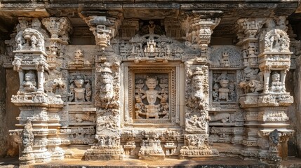 Intricate Stone Carvings on an Ancient Temple Wall