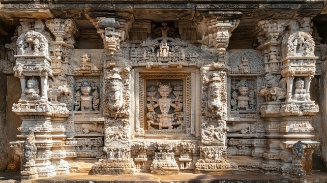 Intricate Stone Carvings on an Ancient Temple Wall