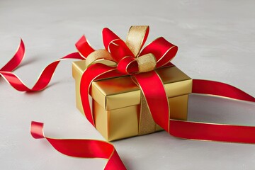 Isolated Red Ribbon and Gold Bow Perfect for Holiday Gift Wrapping Decoration