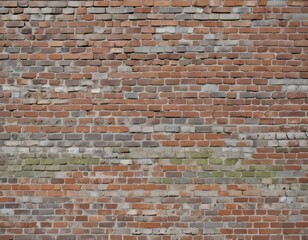 Obraz premium An old, weathered brick wall with a variety of gray, brown, and green tones