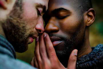 Fototapeta premium A man gently kissing his partner's fingertips, his face filled with reverence and adoration as he worships their hands, recognizing the beauty and sensuality in every touch.