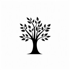 Simple black silhouette of a tree with leaves.