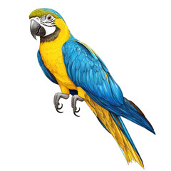 Fototapeta premium Colorful parrot with blue and yellow feathers, isolated on a transparent background