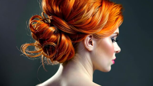 Stunning orange updo hairstyle tutorial for special occasions featuring intricate curls and volume