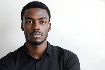 Serious young man with black shirt posing in studio