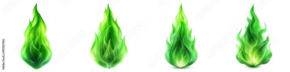 Wall mural abstract green flames on a transparent or white background, showcasing a dynamic and vibrant visual 