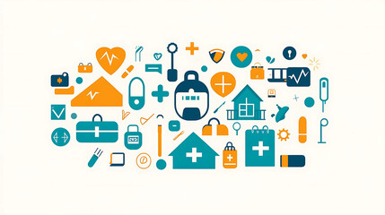 Abstract pattern of medical and healthcare icons.