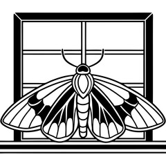 Minimalist Vector of Moth with Folded Wings on Windowsill