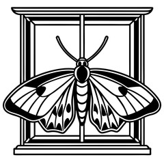 Minimalist Vector of Moth with Folded Wings on Windowsill