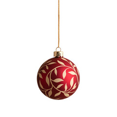 Red Christmas ornament with gold leaf design, isolated on white background. transparent background