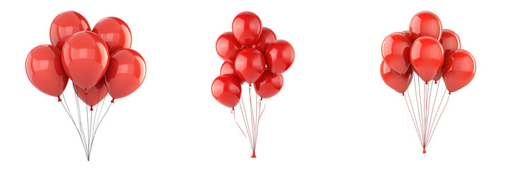 Three clusters of red balloons on a transparent background