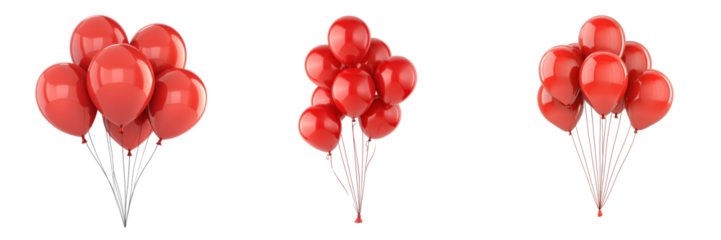 Three clusters of red balloons on a transparent background