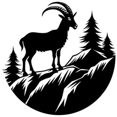 Mountain Goat Silhouette on Rocky Ledge Vector