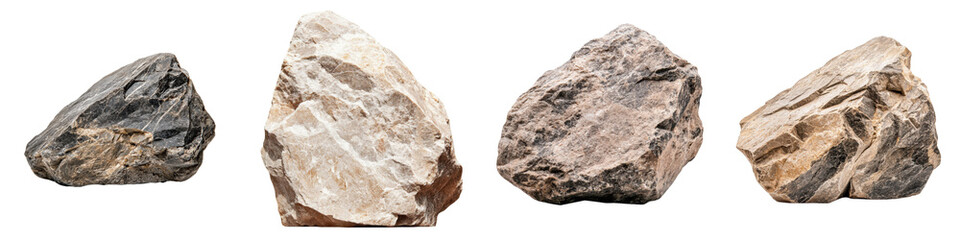 Various rocks isolated on a transparent background