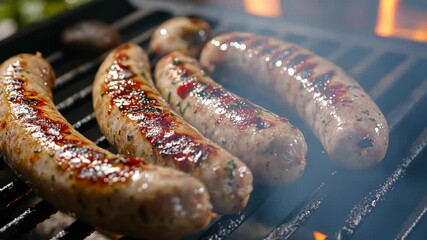 Juicy sausages sizzling on the grill for a perfect summer barbecue gathering outdoors with friends