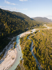 Aerial view of river bed in Vorderriss