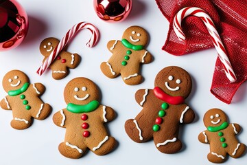 Fototapeta premium Bright Layout Mockup of Festive Candy Cane and Gingerbread Men Cookies