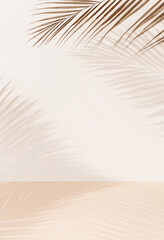 Obraz premium Palm Leaf Shadows Cast on Minimalist White Wall, vertical image