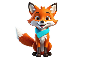 Obraz premium 3D cartoon cute happy fox, full body cut out, centered isolation, against white background, stock photography style, high quality, vibrant colors