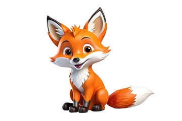 Obraz premium 3D cartoon cute happy fox, full body cut out, centered isolation, against white background, stock photography style, high quality, vibrant colors